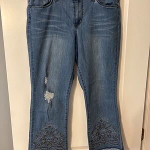 VENUS Blue Flare Jeans with Floral Embroidery